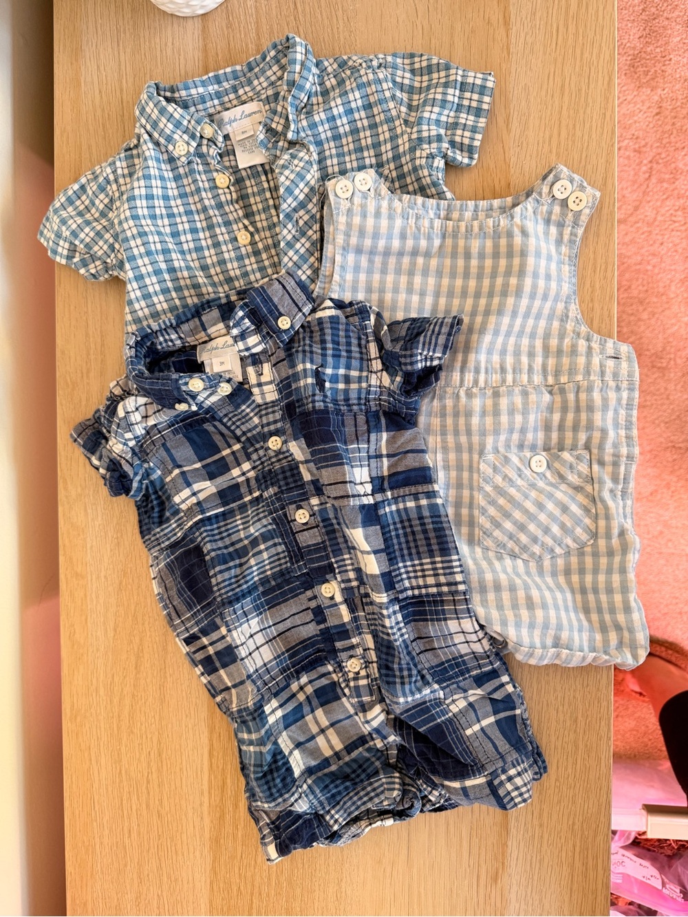 Blue Ralph Lauren Plaid Baby Rompers Summer Bundle